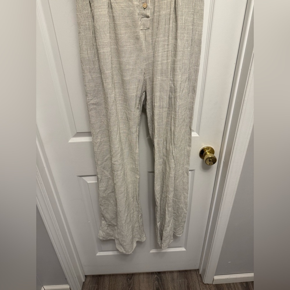 Illa Illa Women’s Linen Striped Button Up Jumpsuit Size L - Picture 3 of 7